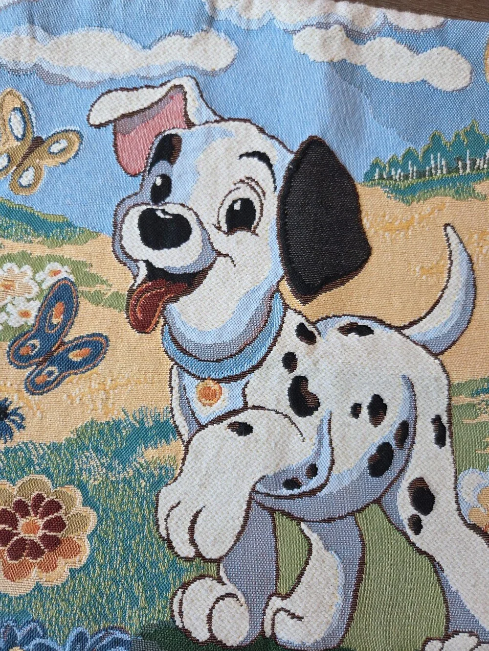 Vintage Disney 101 Dalmations Tapestry Throw Pillow Case, Butterfly & Flowers,